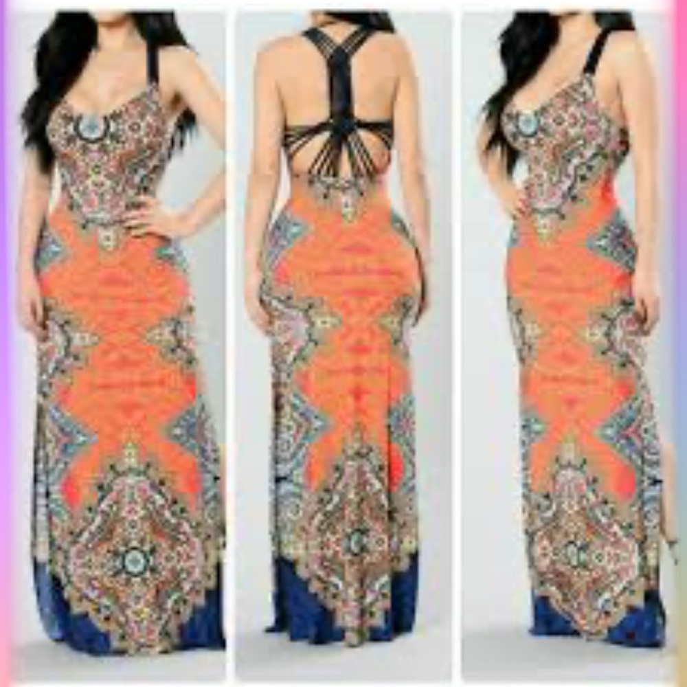 Orange Maxi Pencil Dress for Resort Wear